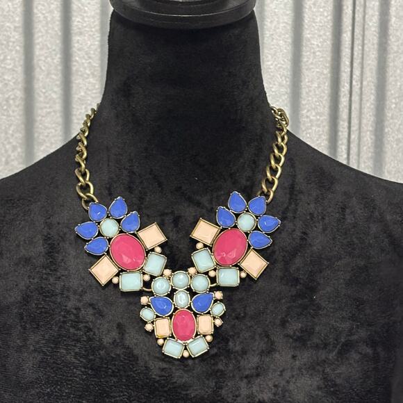 Vintage NRQ Lucite Necklace Bold Colorblock Statement Pink Blue Chunky Chain - Picture 2 of 6